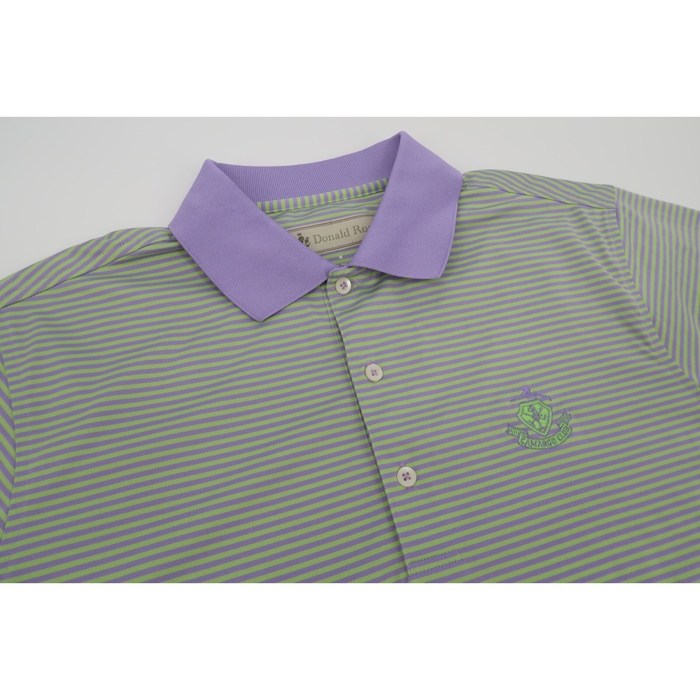Donald Ross Mens Medium‎ Green Purple Striped Golf Performance Polo Shirt